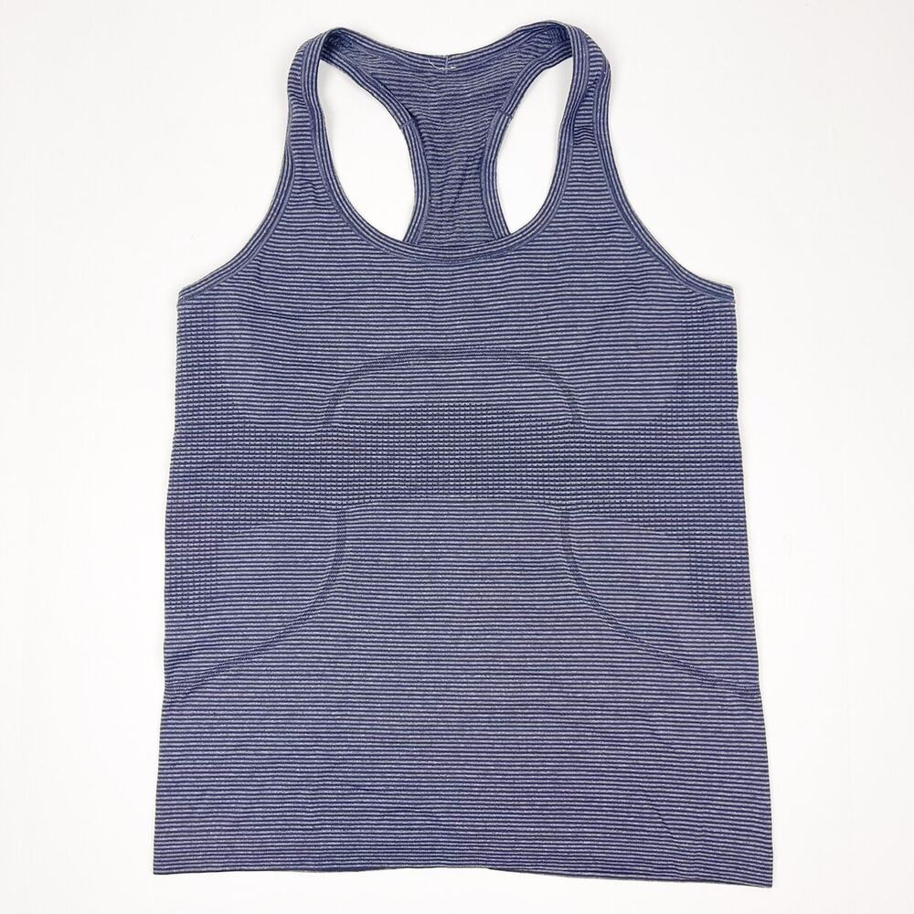 Lululemon Run: Swiftly Tech Racerback Heathered Cadet Blue Striped 8
